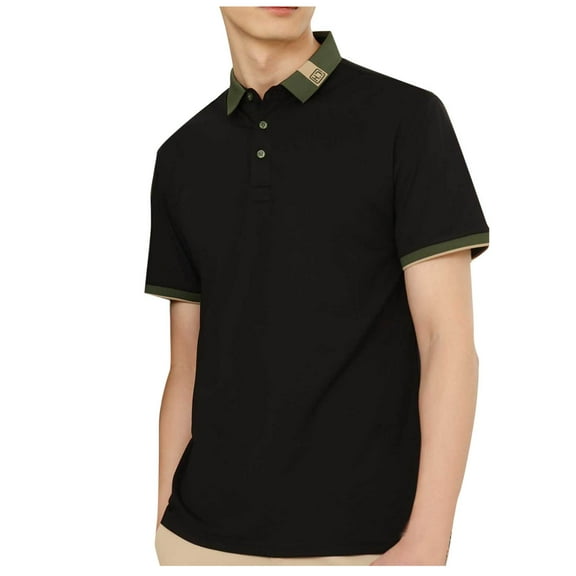 Fnooota Summer Polo Shirts for Men, Casual Pullover Collared Breathable Short Sleeve Shirts Black Size S