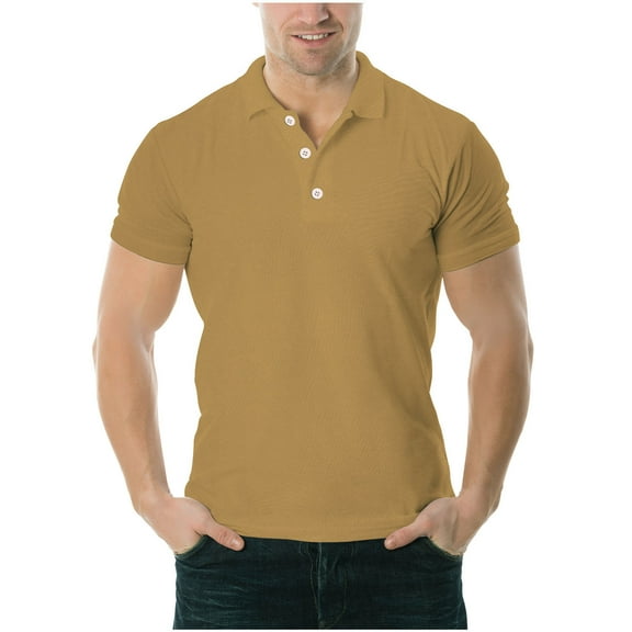 Fnooota Summer Polo Shirts for Men, Casual Pullover Collared Fashion Short Sleeve Shirts Khaki Size XL