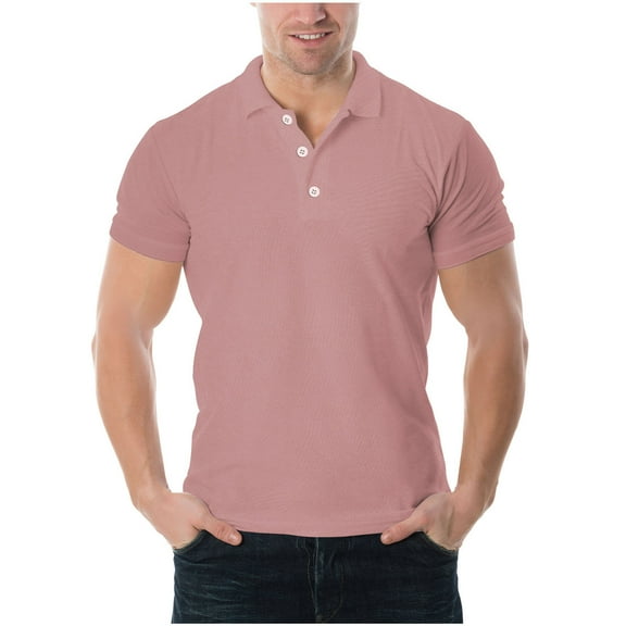Fnooota Summer Polo Shirts for Men, Casual Pullover Collared Fashion Short Sleeve Shirts Pink Size 2XL