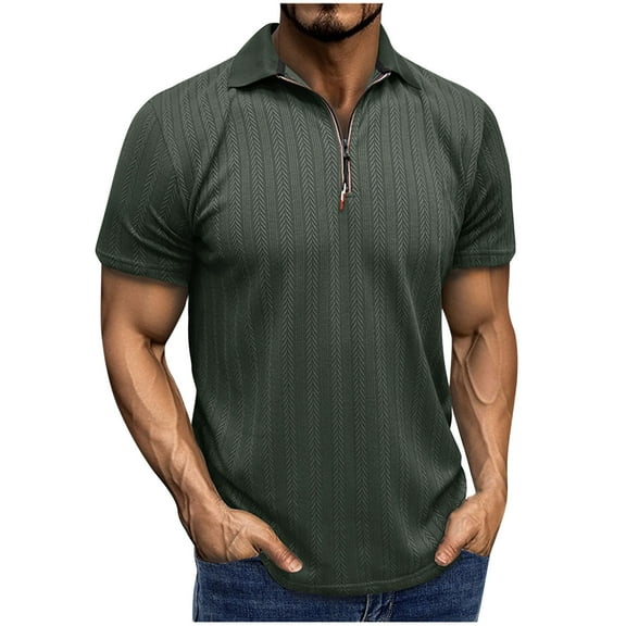Fnooota Summer Polo Shirts for Men, Casual Workout Zipper Collared Short Sleeve Shirts Green Size L