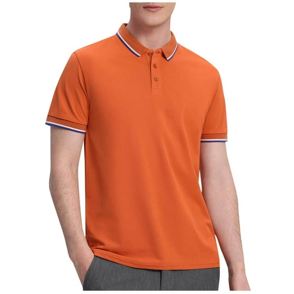 Fnooota Summer Polo Shirts for Men, Collared Casual Work Pullover Short Sleeve Shirts Orange Size 4XL