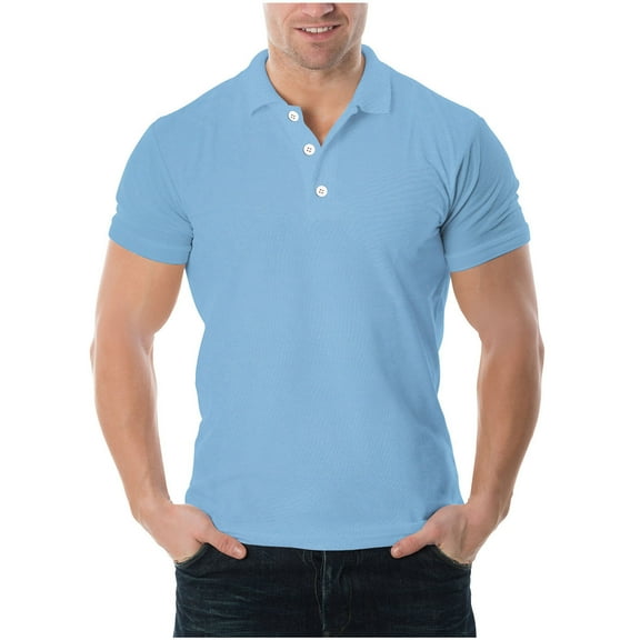 Fnooota Summer Polo Shirts for Men, Fashion Collared Pullover Casual Short Sleeve Shirts Sky Blue Size S
