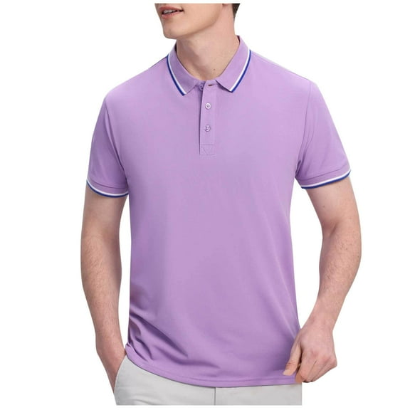 Fnooota Summer Polo Shirts for Men, Pullover Collared Work Casual Short Sleeve Shirts Purple Size S