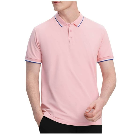 Fnooota Summer Polo Shirts for Men, Pullover Work Collared Casual Short Sleeve Shirts Pink Size XL