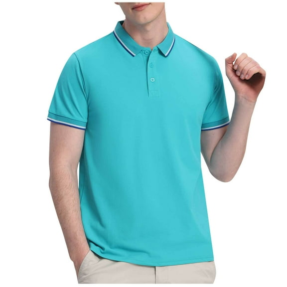 Fnooota Summer Polo Shirts for Men, Work Collared Casual Pullover Short Sleeve Shirts Sky Blue Size M