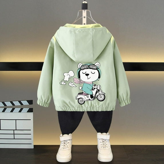 BXJX Toddler Boys Cartoon Graphic Full Zip Jackets- Active Long Sleeve Windbreaker Lightweight Spring Fall Hooded Coats Green Size 9-10T