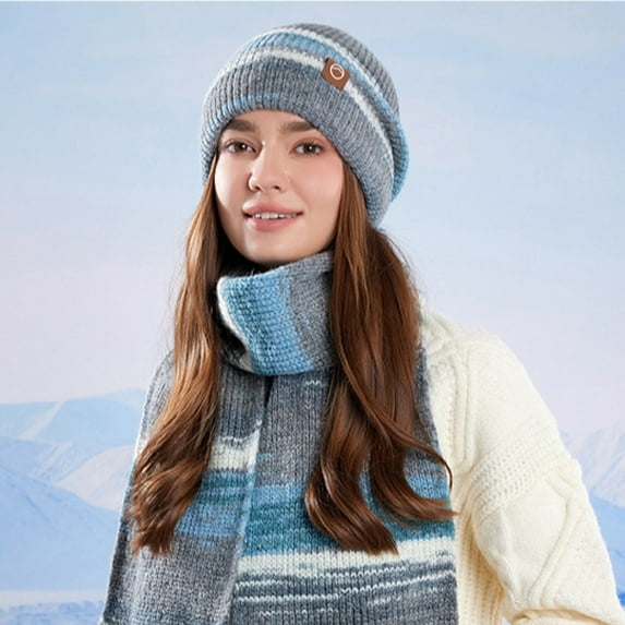 BXJX Warm Beanie Hats for Women- Knit Cuffed Ski Cap Fleece Lined Beanie Scarf Two-piece Set Warm Winter Caps Gray Size Free Size