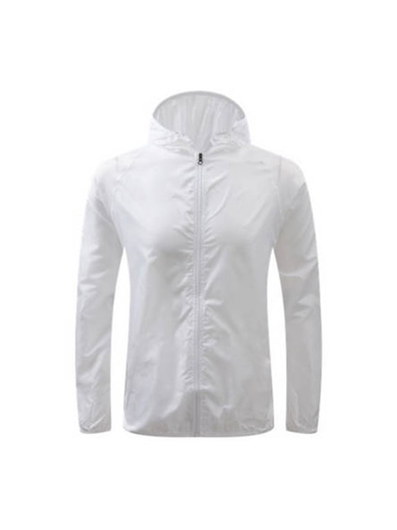 absuyy Windbreaker Jackets for Women Solid Color Pockets Outdoor Walking with Hood Windproof Zip up Lightweight White Rain Coat Size 4XL
