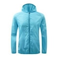 thumbnail image 1 of absuyy Windbreaker Jackets for Women without Hood Outdoor Walking Windproof Lightweight Warm Solid Color Pockets Zip up Sky Blue Rain Coat Size XL, 1 of 5