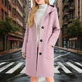 thumbnail image 1 of BXJX Women Hooded Woolen Coat- Winter Warm Long Sleeved Button Pocket Casual Mid Length Overcoat Pink Size 2XL, 1 of 9