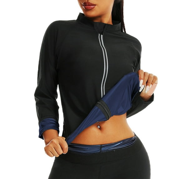 BXJX Women’s Body Shaper Jacket- Waist Trainer Shaper Zipper Front Long Sleeve Hot Sweat Workout Top Blue Size S