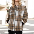 thumbnail image 1 of BXJX Women's Checkered Striped Fabric Medium Jcaket- Casual Fashion Fall Pocket Zipper Coats Brown Size L, 1 of 5