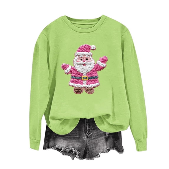 BXJX Women's Christmas Print Long Sleeve Pullover Sweatshirt- Fashion Holiday Casual Loose Pullover for Winter Streetwear Green Size XL