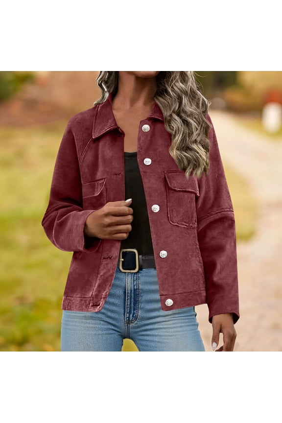 Women's Faux Leather Coats Jackets - Fashion suede jacket Deerskin Velvet Buttoned Casual Temperament Neck Short Coat Wine Size M