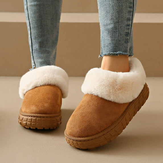 BXJX Women's Fuzzy Slippers- Winter Warm Faux Fleece Anti-Slip Indoor Outdoor Casual House Shoes Brown Size 9