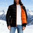 thumbnail image 1 of BXJX Women's Hooded Puffer Jacket- Stand Collar Zip-Up Quilted Casual Coat with Front Pockets Orange Size 3XL, 1 of 4