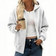 thumbnail image 1 of BXJX Women's Hooded Zip-Up Jacket- Fashion Casual Warm Fall Long Sleeve Loose Fit Pocket Coat White Size L, 1 of 6