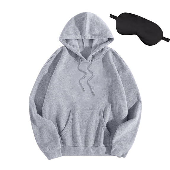 BXJX Women' s Hoodie with Sleep Mask- Casual Drawstring Fashion Solid Loose Sweatshirt with Pocket Gray Size L