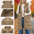 thumbnail image 1 of BXJX Women's Long Puffer Vest with Hood- Warm Waistcoat Drawstring Quilted Winter Outwear Jacket with Pockets Khaki Size 2XL, 1 of 9