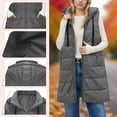 thumbnail image 1 of BXJX Women's Long Puffer Vest with Hood- Winter Quilted Warm Waistcoat Drawstring Outwear Jacket with Pockets Dark Gray Size M, 1 of 9