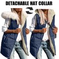 thumbnail image 1 of BXJX Women's Long Sleeveless Hooded Puffer Vest- Full-Zip Fall Winter Casual Removable Hood and Faux Fur Collar Sleeveless Jacket With Detachable Hood Navy Size XL, 1 of 9