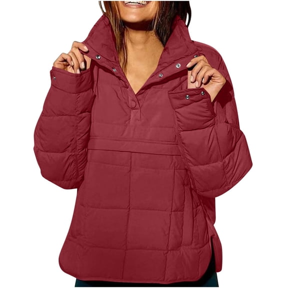 BXJX Women's Oversized Puffer Jacket- Pullover Dolman Quilted Winter Warm Lightweight Warm Tops Coat Wine Size 2XL