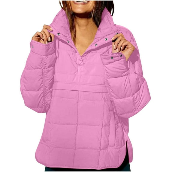 BXJX Women's Oversized Puffer Jacket- Quilted Winter Warm Dolman Pullover Lightweight Warm Tops Coat Pink Size S