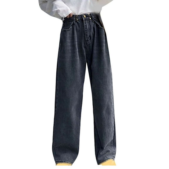 BXJX Women's Pants Jeans- High Waisted Loose Straight Leg Denim Pants for Women Gray Size M