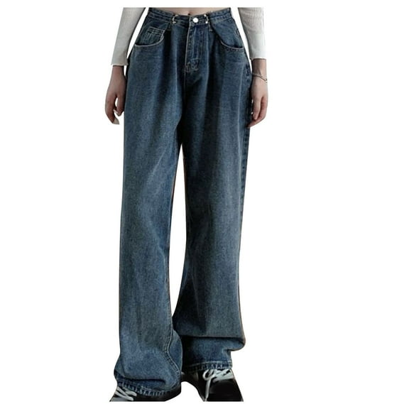BXJX Women's Pants Jeans- High Waisted Straight Leg Loose Denim Pants for Women Blue Size M