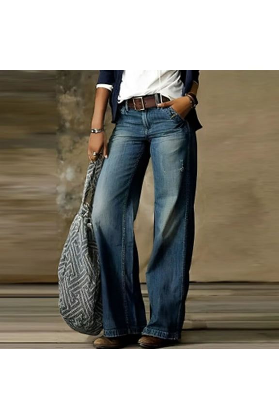 absuyy Women's Pants Jeans High Waisted Straight Leg Loose Denim Pants for Women Blue Size M