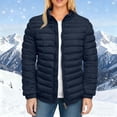 thumbnail image 1 of BXJX Women's Quilted Puffer Jacket- Everyday Wear Casual Warm Winter Stand Collar Zip-Up Coat with Pockets Navy Size S, 1 of 4