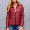 thumbnail image 1 of BXJX Women's Stand Collar Puffer Jacket- Casual Warm Winter Collarless Fashion Zip-Up Coat with Pockets Wine Size 3XL, 1 of 6