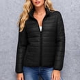 thumbnail image 1 of BXJX Women's Stand Collar Puffer Jacket- Collarless Warm Winter Fashion Casual Zip-Up Coat with Pockets Black Size 2XL, 1 of 6