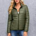 thumbnail image 1 of BXJX Women's Stand Collar Puffer Jacket- Fashion Casual Warm Winter Collarless Zip-Up Coat with Pockets Army Green Size S, 1 of 6