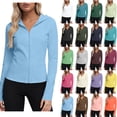 thumbnail image 1 of BXJX Women's Sun Protection Jackets, Hooded Full-Zip Long Sleeve Lightweight Rash Guard Shirts Light Blue Size S-5XL, 1 of 8