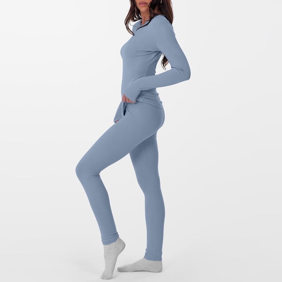 BXJX Women's Thermal Underwear- Base Layer Winter Warm Top and Bottom Super Soft Long John Set Light Blue Size S