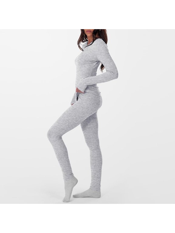 Women's Thermal Underwear- Winter Warm Base Layer Super Soft Top and Bottom Long John Set Gray Size L