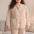thumbnail image 1 of BXJX Women's Winter Thermal Loungewear Top- Cardigan with Pockets Button Front Casual Double-Sided Plush Soft Plush Open Front Sleepshirt Khaki Size S, 1 of 9