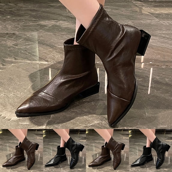 BXJX Womens Ankle Booties, Block Heel Pointed Toe Slip-Resistant Back Zipper Ladies Ankle Shose Black Size 5.5