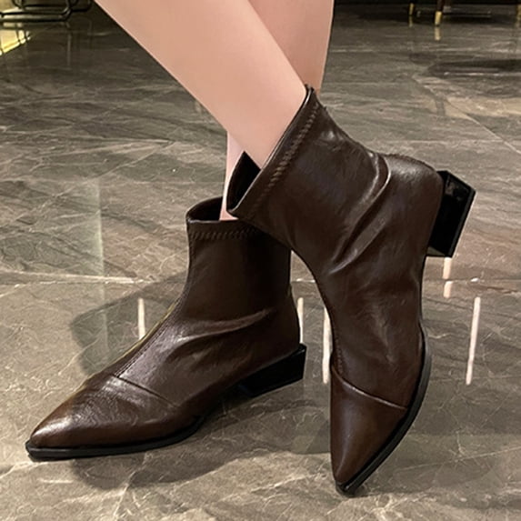 BXJX Womens Ankle Booties, Block Heel Slip-Resistant Pointed Toe Back Zipper Ladies Ankle Shose Brown Size 6.5