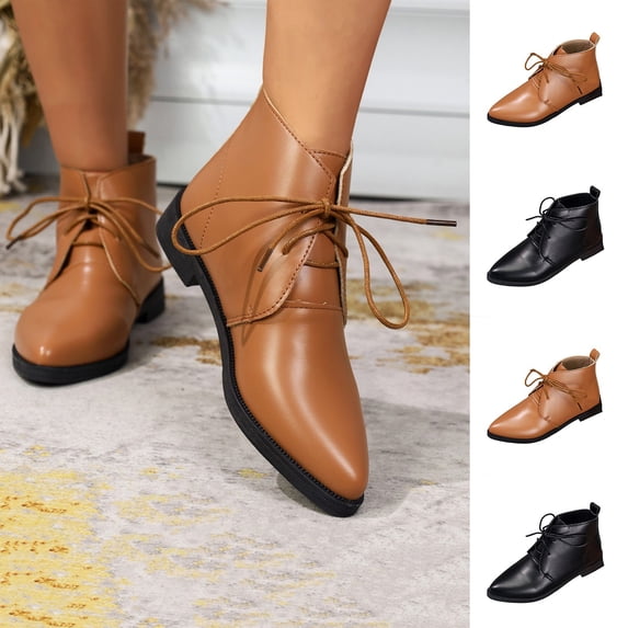 BXJX Womens Ankle Booties, Pointed Toe Non Slip Lace Up Low Heel Ladies Ankle Shose Brown Size 5.5