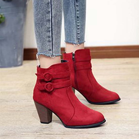 BXJX Womens Ankle Booties, Zipper Block Heel Daily Slip-Resistant Womens Fall Shose Red Size 9.5