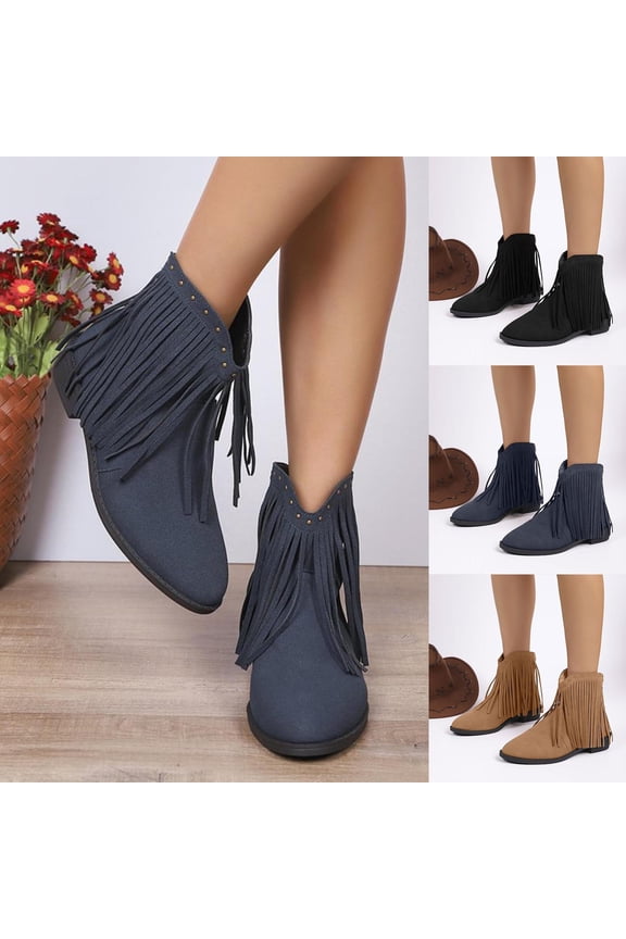 Womens Ankle Boots, Comfortable Pointed Toe Non Slip Low Heel Booties for Fall Winter Navy Size 5.5