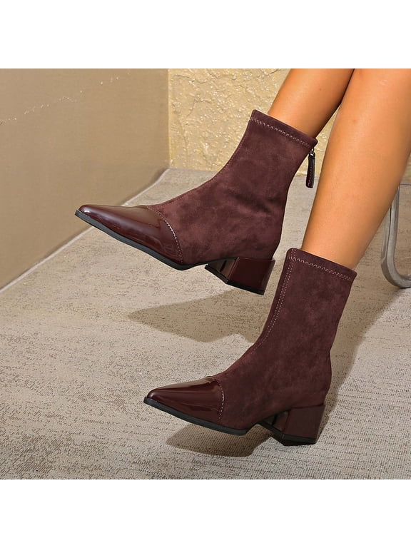 Womens Ankle Boots, Comfortable Slip-Resistant Block Heel Pointed Toe Ladies Booties with Zipper Brown Size 6