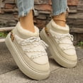 thumbnail image 1 of BXJX Womens Ankle Boots, Fleece-Lined Thermal Lace-Up Slip Resistant Short Winter Shoes Beige Size 7.5, 1 of 6