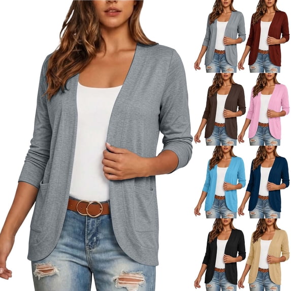 BXJX Womens Cardigan with Pockets, Long Sleeve Casual Open Front Stretchable Cardigan Sweaters Gray Size S-2XL