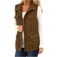 thumbnail image 1 of BXJX Womens Cargo Vests, Sleeveless Drawstring Waist Full Zip Multi‑Pocket Utility Jackets Brown Size S, 1 of 6