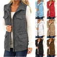 thumbnail image 1 of BXJX Womens Cargo Vests, Sleeveless Multi‑Pocket Full Zip Drawstring Waist Utility Jackets Gray Size S-2XL, 1 of 8