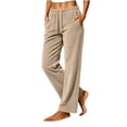 thumbnail image 1 of BXJX Womens Corduroy Pants, Drawstring Elastic Waist Casual Fall Winter Straight Leg Trousers with Pockets Khaki Size S-2XL, 1 of 7