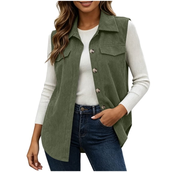 BXJX Womens Corduroy Vests, Button Down Lapel Collar Casual Sleeveless Spring Fall Outerwear Green Size S-2XL